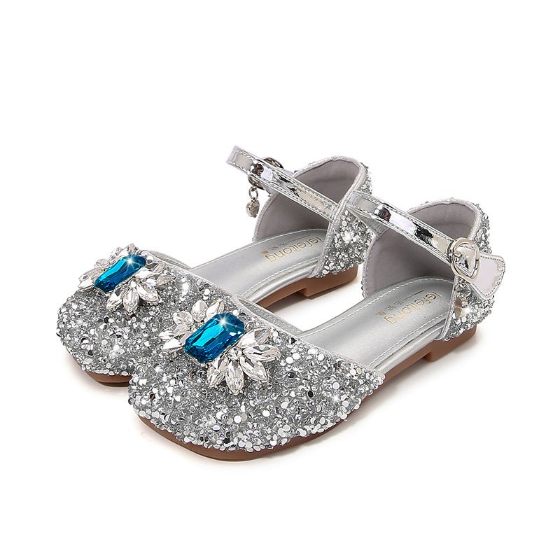 Girls' Princess Sandals Fashionable Medium And Large Children'S Flat Shoes Girls' Crystal Closed Toe Soft Sole Shoes - Image 1