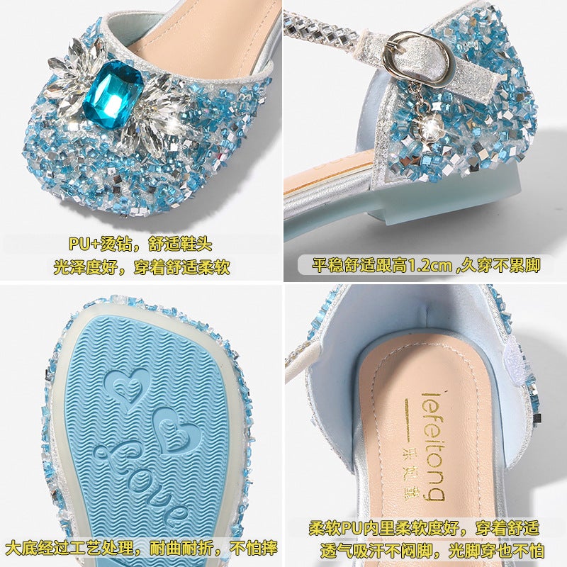 Girls' Princess Sandals Fashionable Medium And Large Children'S Flat Shoes Girls' Crystal Closed Toe Soft Sole Shoes - Image 5