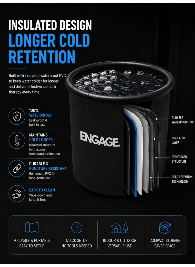 ENGAGE Portable Ice Bath Tub | Foldable Cold Plunge Tub for Athletes | Ice Bath for Muscle Recovery & Cold Therapy | Large Capacity | Indoor & Outdoor SPA Bath - Image 4