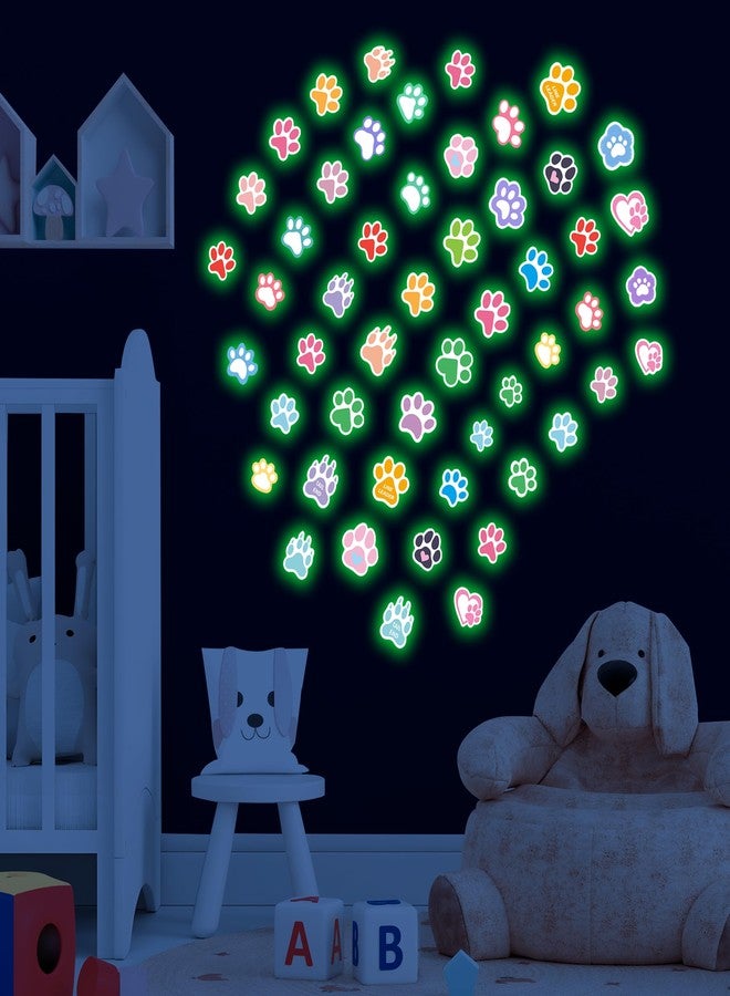 Robmoda Large Paw Print Stickers 44 Pieces Glow in The Dark, Cute Dog and Cat Animals Art Wall Decals, Removable Luminous Footprint Nursery Bedroom Room Decor - Image 1