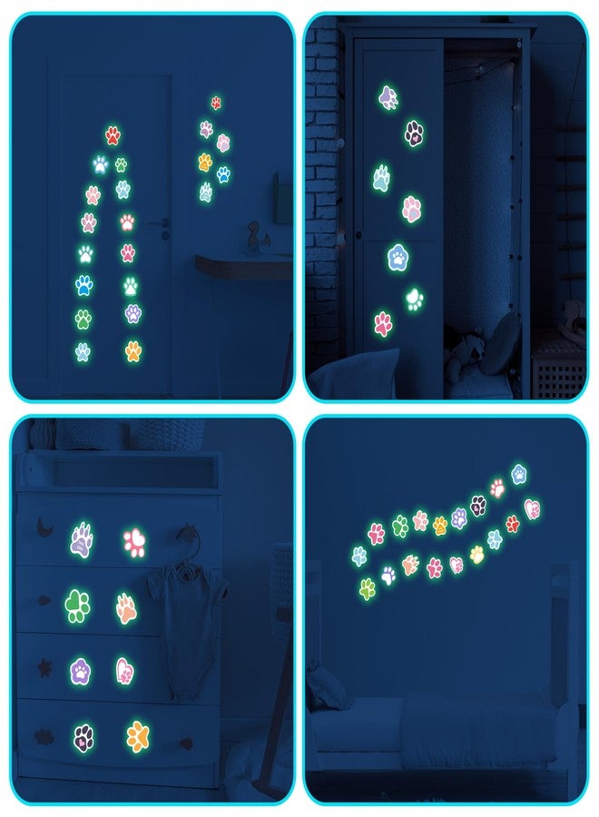 Robmoda Large Paw Print Stickers 44 Pieces Glow in The Dark, Cute Dog and Cat Animals Art Wall Decals, Removable Luminous Footprint Nursery Bedroom Room Decor - Image 2