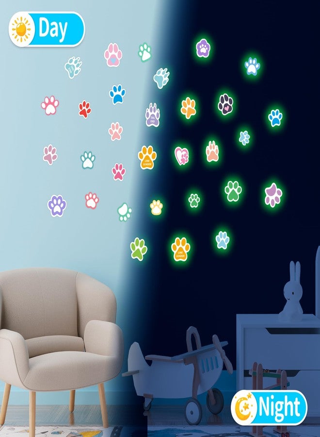 Robmoda Large Paw Print Stickers 44 Pieces Glow in The Dark, Cute Dog and Cat Animals Art Wall Decals, Removable Luminous Footprint Nursery Bedroom Room Decor - Image 3
