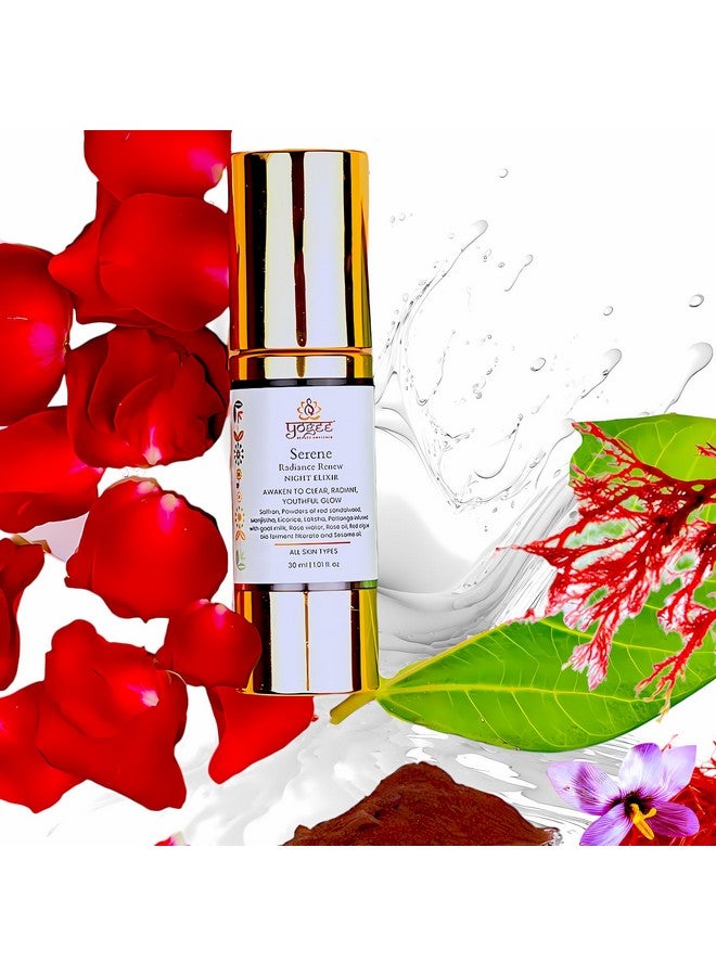 YOGEE Natural Night Skin Elixir Night Serum For Wrinkles Reduced Line Dark Spots Sesame Oil Saffron Rose Oil Goat Milk Red Algae Probiotics 27 Herbs 30Ml - Image 1