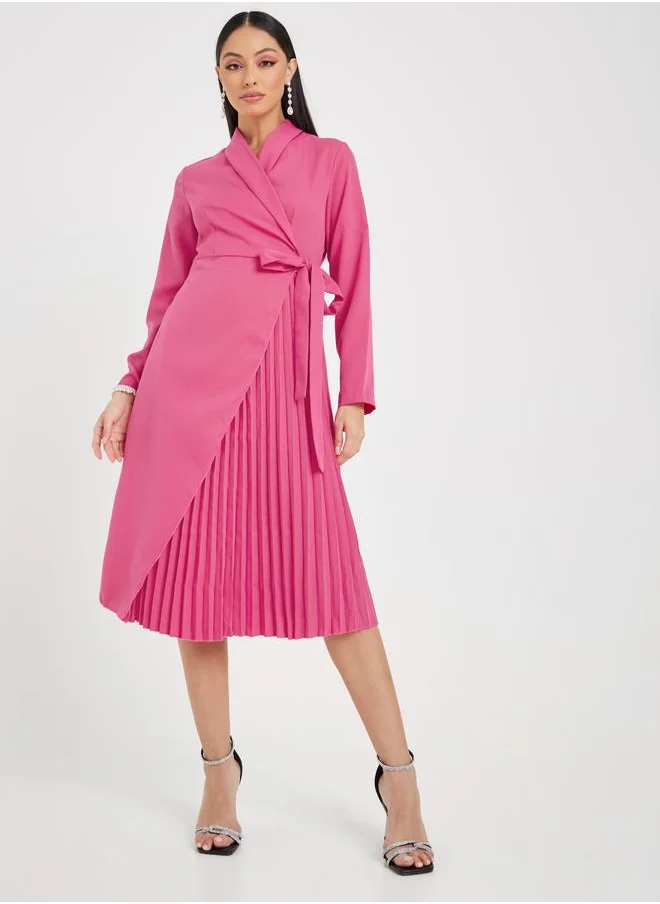 Styli Styli Pleated Hem Wrap Blazer Midi Dress