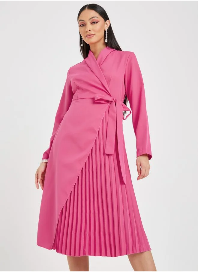 Styli Styli Pleated Hem Wrap Blazer Midi Dress