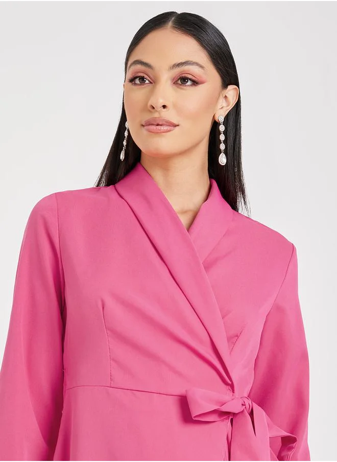 Styli Pleated Hem Wrap Blazer Midi Dress