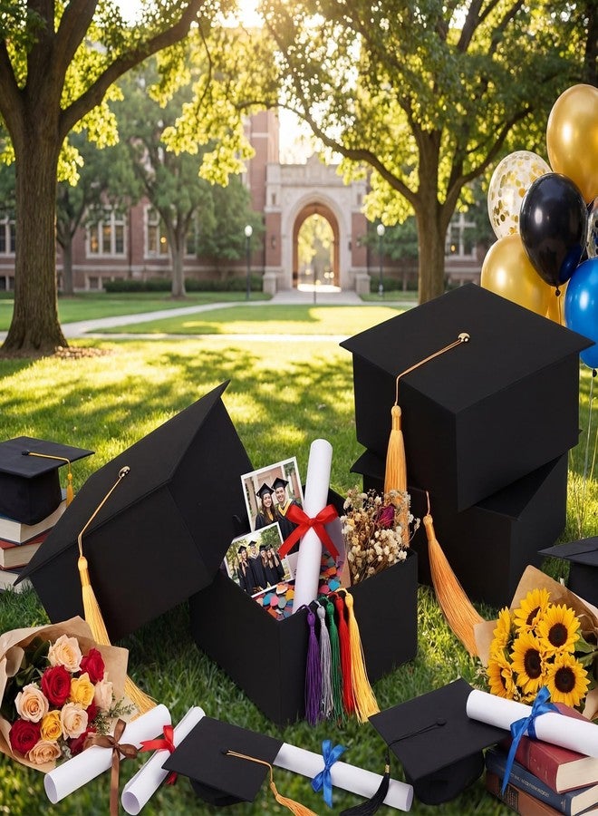 Spakon 1 Pcs 2026 Graduation Cap Gift Box Graduation Party Favor Candy Card Boxes Sturdy Black Cap Grad Candy Box with Tassel Craft DIY Gift for 2026 Grad Party Favor Supply Guest (7.87 x 7.87 Inch - Image 4