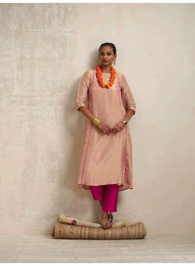trueBrowns Blush Pink Tissue A-line Kurta Set
