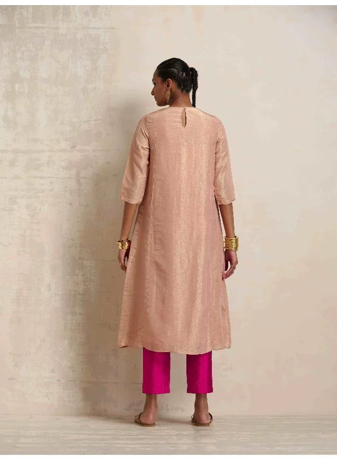 trueBrowns Blush Pink Tissue A-line Kurta Set