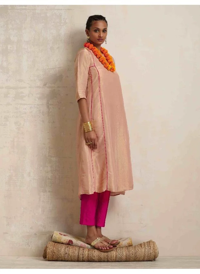 trueBrowns Blush Pink Tissue A-line Kurta Set