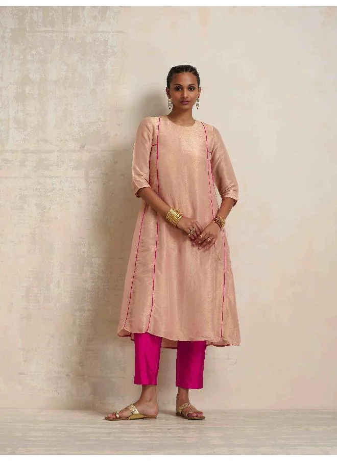 ترو برونز trueBrowns Blush Pink Tissue A-line Kurta Set