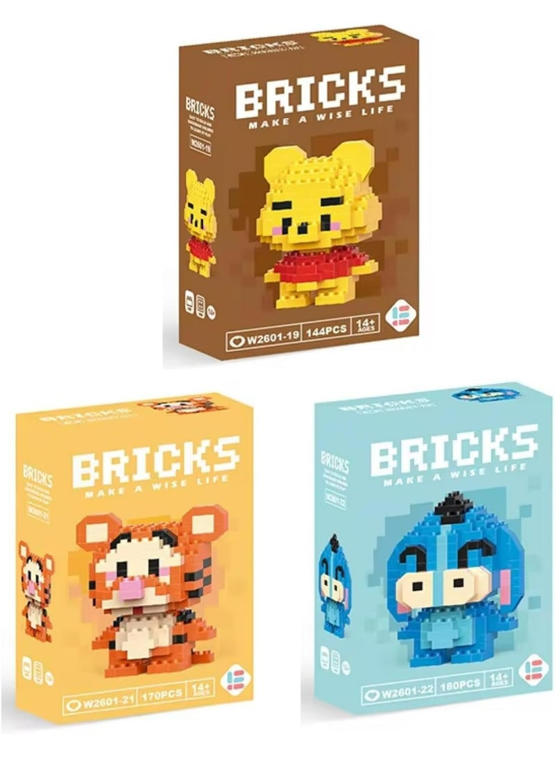 Bricks Micro Mini Building Blocks Anime Character Set (500+ Pieces), Ages +14, Toys Gifts for Kids and Adults (3 Pack) - Image 1