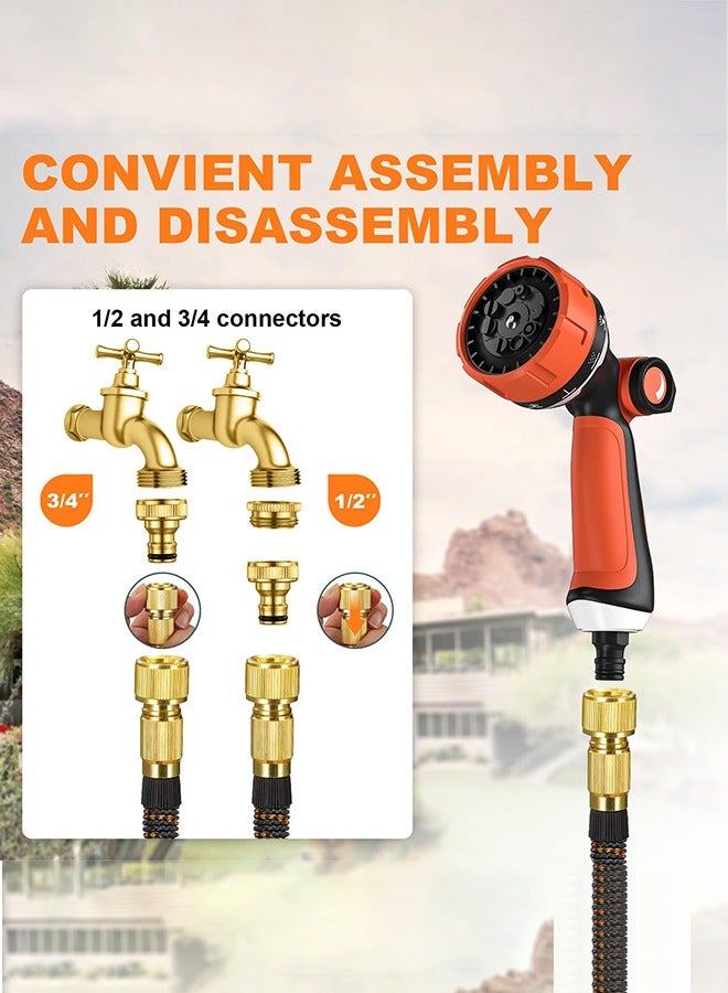 Arabest 15m Garden Hose, Expandable Garden Hose with 1/2" and 3/4" (19mm and 13mm) Adapters, 10 Watering Modes, Durable Triple Thick Latex with Brass Fittings and Bag, Orange  - Image 3