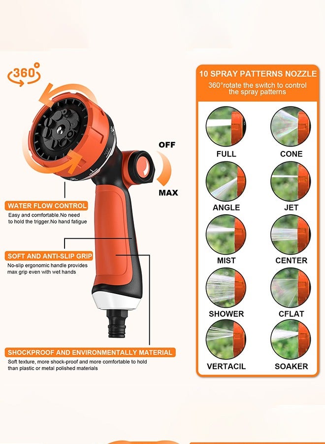 Arabest 15m Garden Hose, Expandable Garden Hose with 1/2" and 3/4" (19mm and 13mm) Adapters, 10 Watering Modes, Durable Triple Thick Latex with Brass Fittings and Bag, Orange  - Image 2