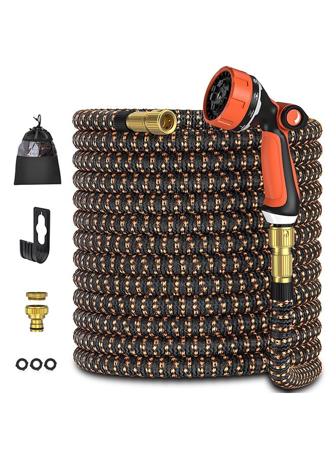 Arabest 15m Garden Hose, Expandable Garden Hose with 1/2" and 3/4" (19mm and 13mm) Adapters, 10 Watering Modes, Durable Triple Thick Latex with Brass Fittings and Bag, Orange  - Image 1
