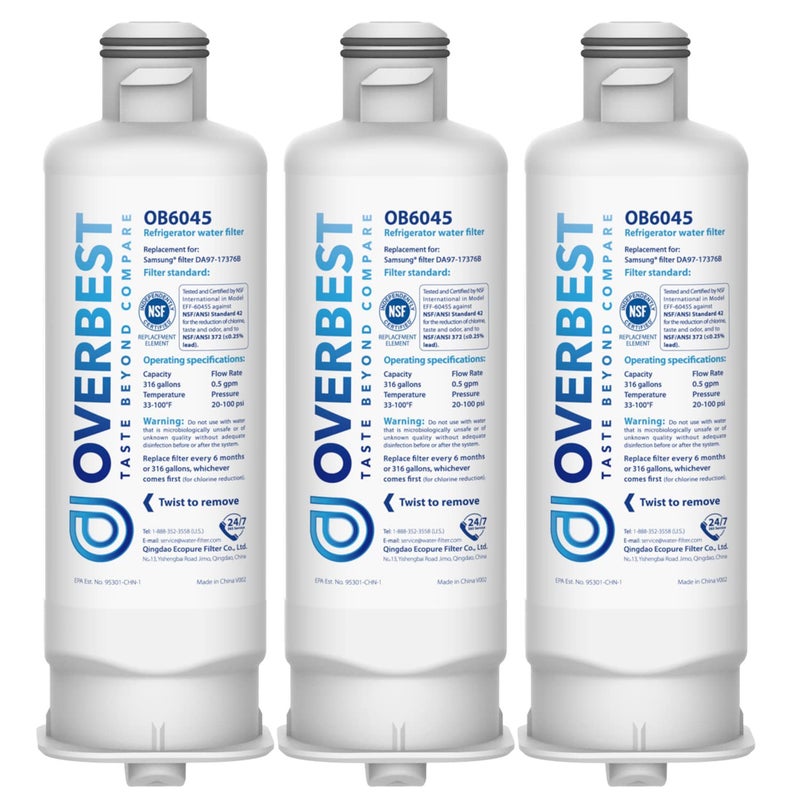 Overbest DA9717376B Replacement for Samsung HAFQINEXP HAFQIN DA9708006C RF28R7201SR RF28R7351SG RF23M8070SR RF23M8090SG OB6045 Refrigerator Water Filter Pack of 3