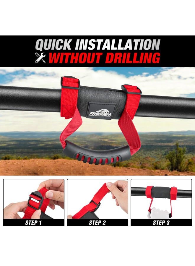 Frokom UTV Grab Handles Grip,Roll Bar Grab Handles for 1.5 to 2" Roll bar cage Fit for Polaris RZR, Can Am X3, Kawasaki Mule Teryx, Honda Pioneer, Wildcat, CFMoto Zforce, Yamaha Rhino-2 PCS Red - Image 4