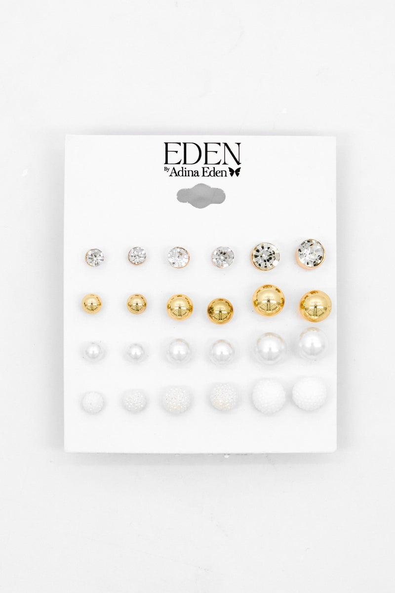 ADINA EDEN Women 12 Pairs Ball And Pearl Stud Earring Set, Multicolor - Image 3