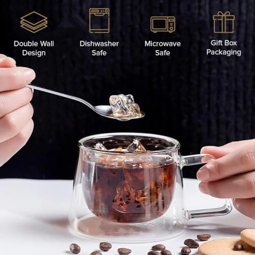 HAKKU Double Wall Insulated Glass Coffee Mugs with Handle Set of 6 | 150ml | Everyday Drinking Tea Cups Perfect for Latte, Espresso, Cappuccinos, Tea Bag, Hot & Cold Beverage (6, Eclipse) - Image 3