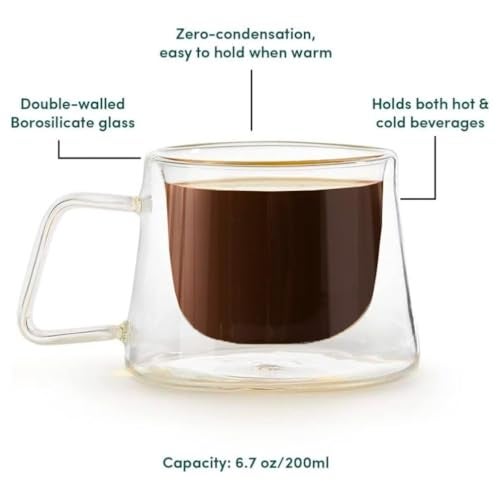 HAKKU Double Wall Insulated Glass Coffee Mugs with Handle Set of 6 | 150ml | Everyday Drinking Tea Cups Perfect for Latte, Espresso, Cappuccinos, Tea Bag, Hot & Cold Beverage (6, Eclipse) - Image 4