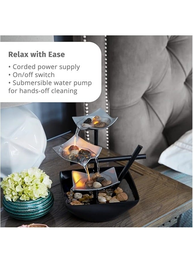Tabletop Water Fountain, Home Décor Soothing Sound Machine - Automatic Pump, Deep Basin  Natural River Rocks. Indoor Zen Relaxation for Office, Living Room, or Bedroom - Image 3