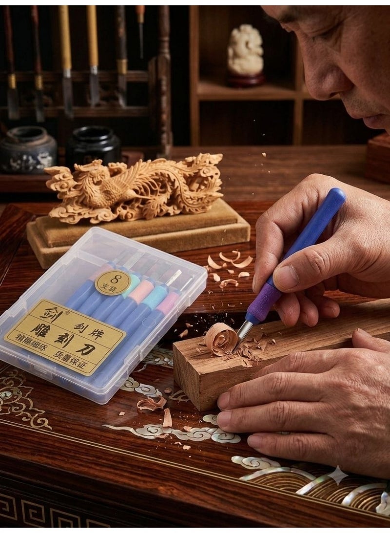 8-Piece Carving Knife and Engraving Tool Set with Storage Case Multicolour - Image 5