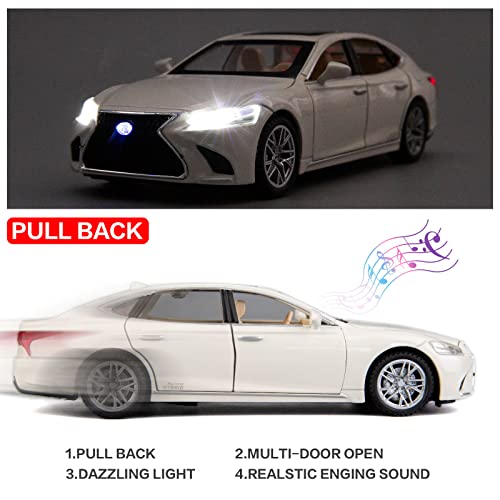 BDTCTK 132 Compatible for Lexus Ls500h Model Car Zinc Alloy Pull Back Toy car with Sound and Light for Kids Boy Girl GiftWhite - Image 5
