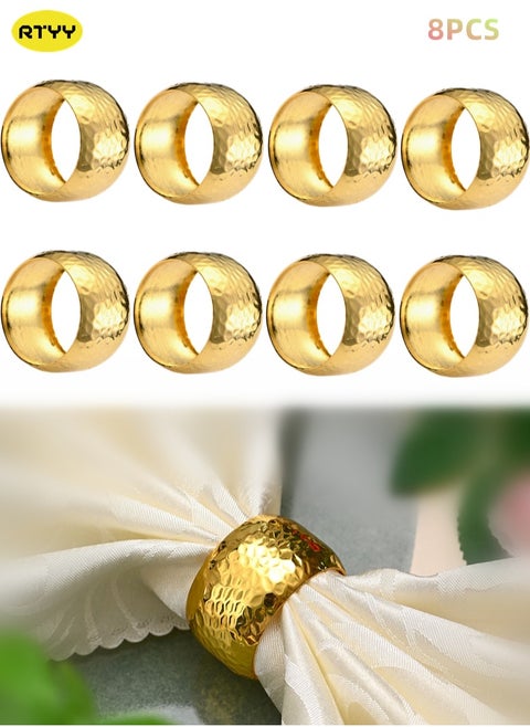 8Pcs Gold Napkin Rings Hammered Round Napkin Holder, Gold Metal Napkin Ring Holder for Wedding, Party Decorations,Family holiday dinner Table Settings