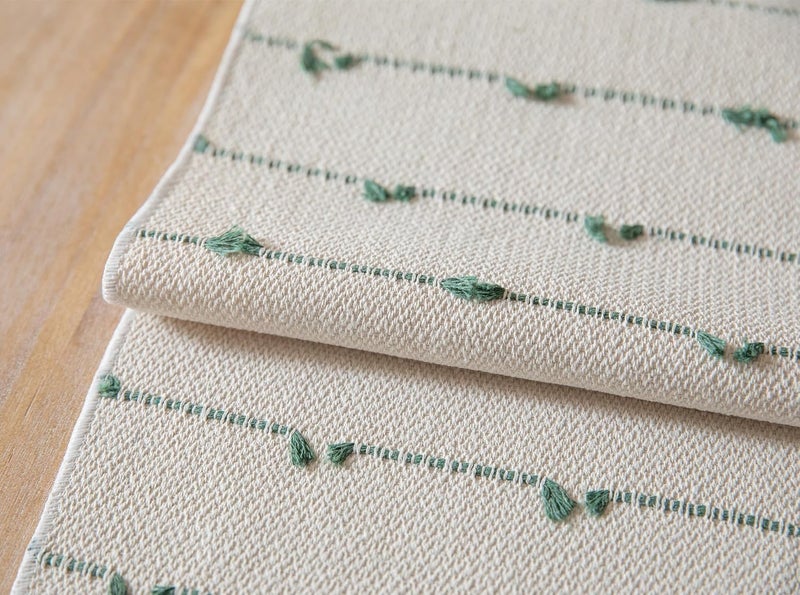 GLOY ® Luxurious 100% Natural Pure Cotton Material Handmade Heat Resistant and Washable 6 Seater Table Runner with Tassels (Size-14"x72") for Dining Table Runner| Kitchen Linen (Green & White) - Image 4