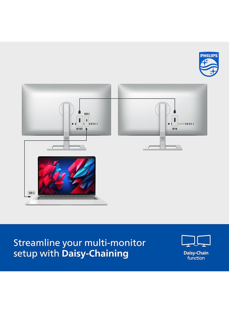 فيليبس Creator Series 27E2F7901 27" 4K UHD IPS Black Display, USB-C, Built-in KVM, Height Adjustable, Daisy Chain, PD 96W, MacBook/PC Compatible, 4-Year Advance Replacement White - Image 4