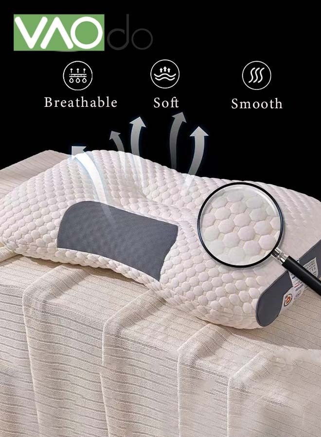 VAOdo Bed Pillow for Sleeping Ergonomic Cervical Contour Pillow for Side Back and Stomach Sleeper Pillow for Neck Shoulder Pain Neck Pillow  - Image 1
