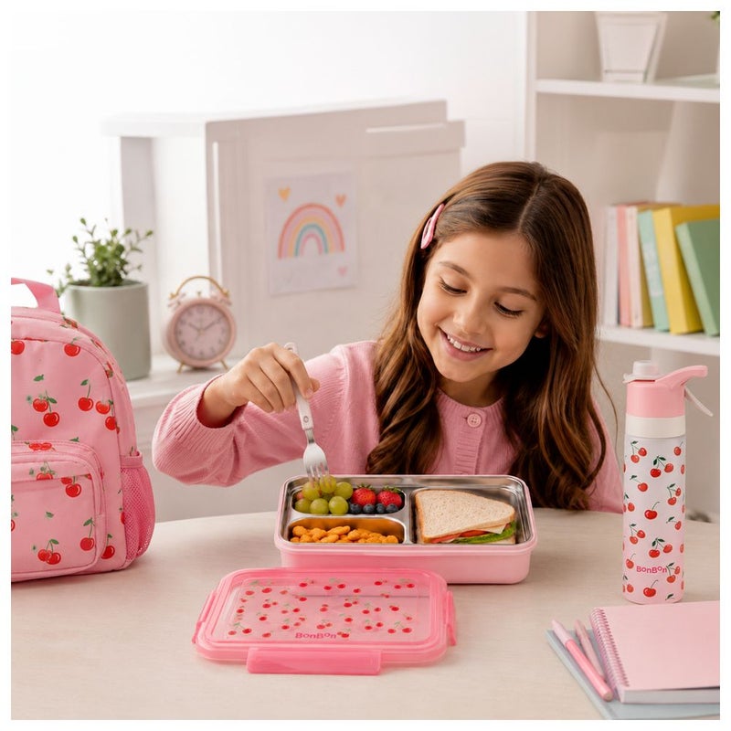Bonbon - 3-Compartment Stainless Steel Lunch Box - Cherries - Image 4