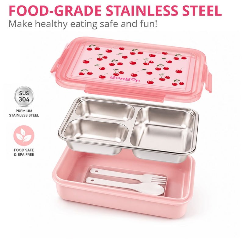 Bonbon - 3-Compartment Stainless Steel Lunch Box - Cherries - Image 3