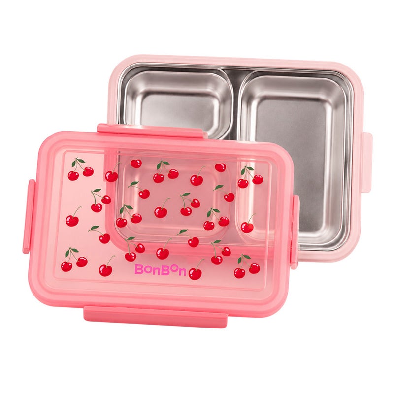 Bonbon - 3-Compartment Stainless Steel Lunch Box - Cherries - Image 1