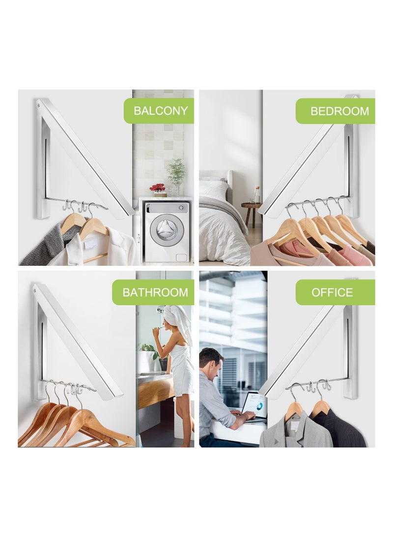 SOLARAE Clothes Rack Hanger, Foldable Wall Mounted Clothes Airer Coat Dryer Aluminum Space Saving Clothing Organiser for Laundry Bedroom Indoor Outdoor (Silver) - Image 4