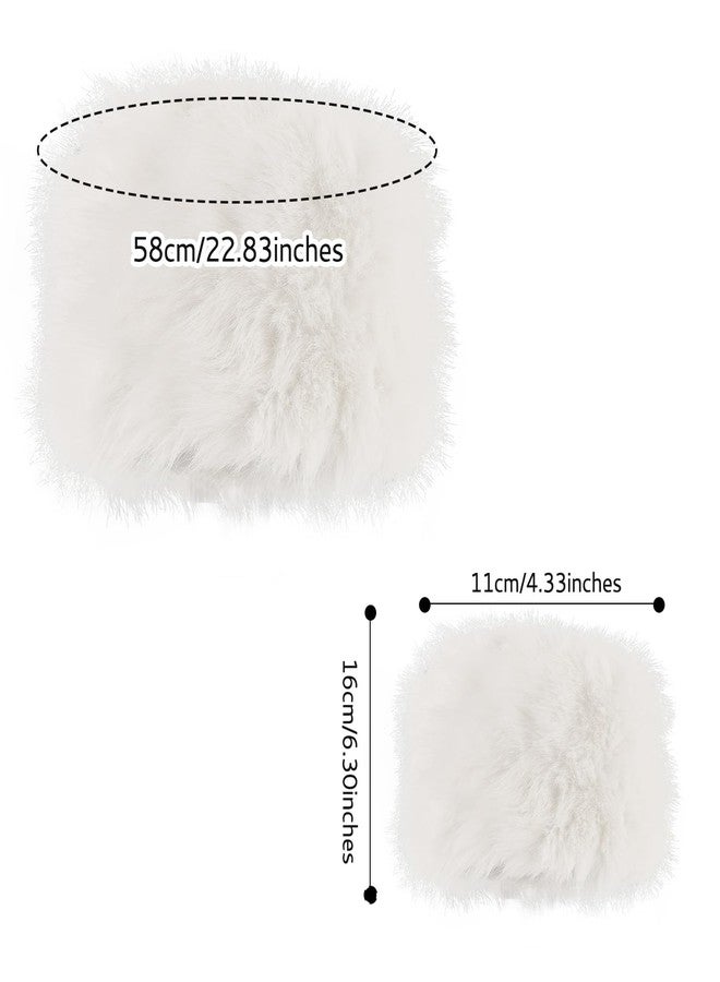 cnomg Faux Fur Headband Set Faux Fur Wrist Cuff for Women Earwarmer Arm Warmer Cold Weather Indoor Outdoor White - Image 3