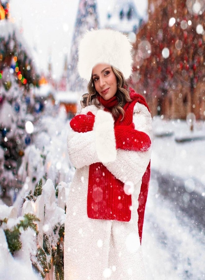 cnomg Faux Fur Headband Set Faux Fur Wrist Cuff for Women Earwarmer Arm Warmer Cold Weather Indoor Outdoor White - Image 5