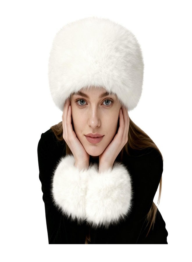 cnomg Faux Fur Headband Set Faux Fur Wrist Cuff for Women Earwarmer Arm Warmer Cold Weather Indoor Outdoor White - Image 1