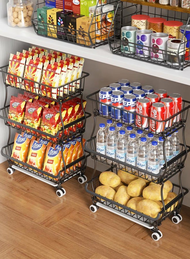 OKZEST 3 Tier Fruit Basket for Kitchen, Stackable Bins Wire Rack with Wheels, Fruit and Vegetable Storage Basket Pantry Food Snack Organizer Shelf, Kitchen Storage Cart for Onion and Potato, Produce - Image 1