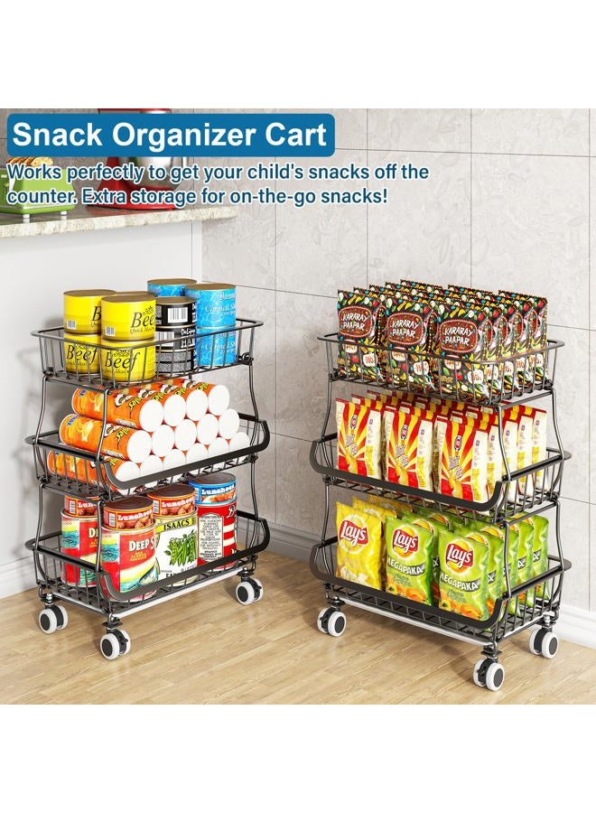 OKZEST 3 Tier Fruit Basket for Kitchen, Stackable Bins Wire Rack with Wheels, Fruit and Vegetable Storage Basket Pantry Food Snack Organizer Shelf, Kitchen Storage Cart for Onion and Potato, Produce - Image 5