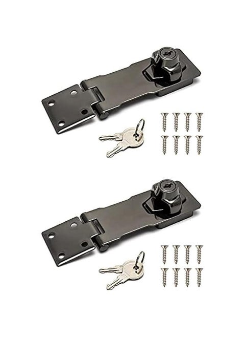 Keyed Hasp Locks, 2 Pack 4 Twist Knob Cabinet Knob Lock Keyed Locking Latch Safety Lock with Mounting Screws for Cabinets, Drawers, Toolboxes, Mailboxes, Black