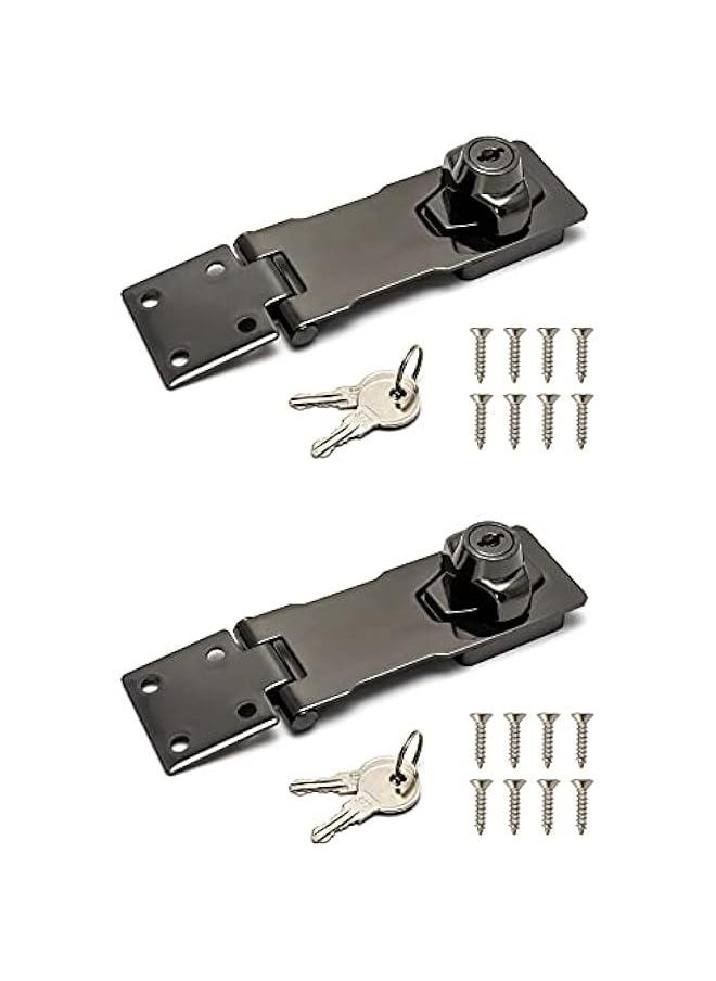 Arabest Keyed Hasp Locks, 2 Pack 4 Twist Knob Cabinet Knob Lock Keyed Locking Latch Safety Lock with Mounting Screws for Cabinets, Drawers, Toolboxes, Mailboxes, Black  - Image 1