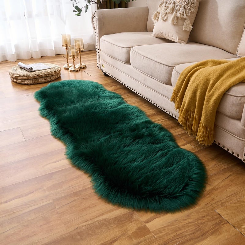 Easy Joy Easyjoy Ultra Soft Fluffy Shaggy Area Rug Faux Fur Rug Chair Cover Seat Pad Fuzzy Area Rug For Bedroom Floor Sofa Living Room (2 X 6 Ft Sheepskin  Dark Green) - Image 5