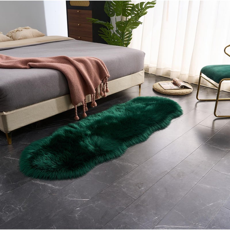 Easy Joy Easyjoy Ultra Soft Fluffy Shaggy Area Rug Faux Fur Rug Chair Cover Seat Pad Fuzzy Area Rug For Bedroom Floor Sofa Living Room (2 X 6 Ft Sheepskin  Dark Green) - Image 4