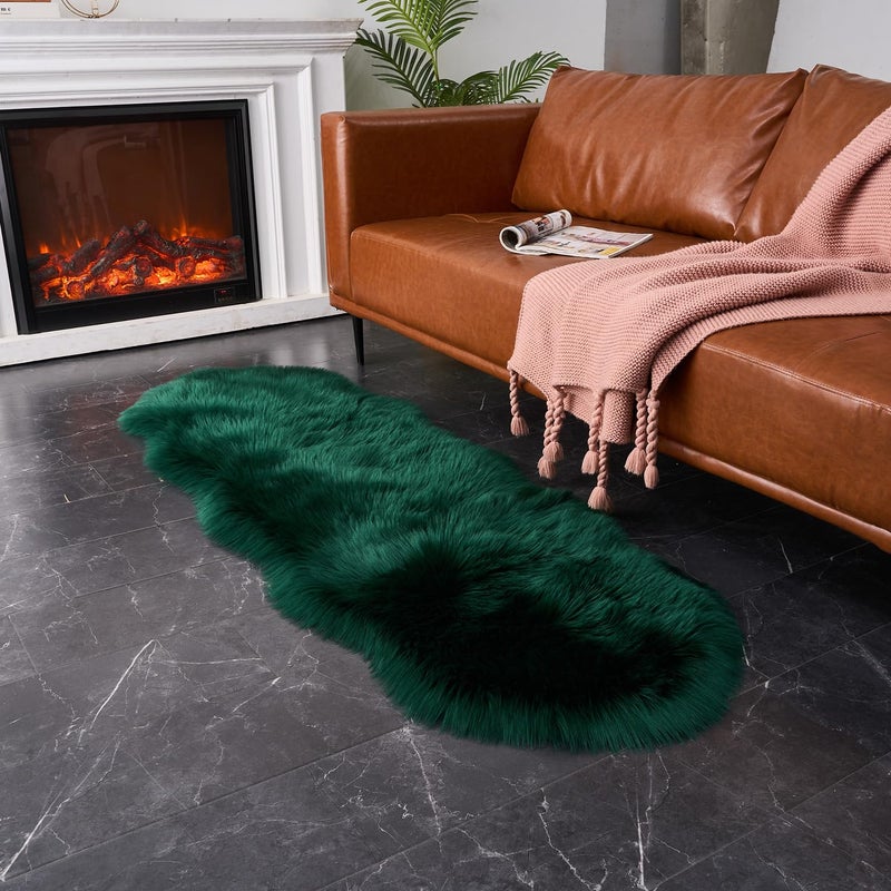 Easy Joy Easyjoy Ultra Soft Fluffy Shaggy Area Rug Faux Fur Rug Chair Cover Seat Pad Fuzzy Area Rug For Bedroom Floor Sofa Living Room (2 X 6 Ft Sheepskin  Dark Green) - Image 3