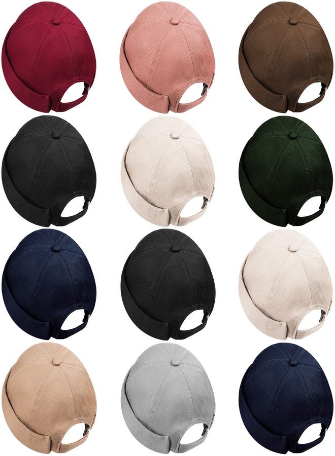 Vabean 12 Pieces Brimless Hat Docker Cap Adjustable Skull Caps for Men Women Rolled Cuff Brimless Beanie Hat, Assorted Color(Classic Color) - Image 1