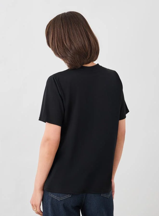 Take Two Take Two Solid Round Neck T-Shirt with Cut Out Detail