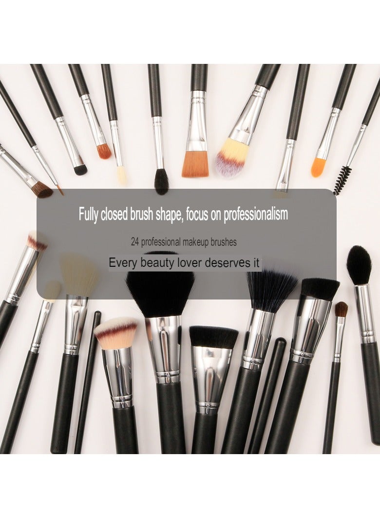 AROAQ 24pc Makeup Brushes Set With Bag, Wooden Handle Cruelty-free Synthetic Fiber Bristles Makeup Face Brushes, Powder Concealers Eye Shadows Blush Makeup Brushes, (Pink And Black 24 Pieces + Leather Bag) - Image 2