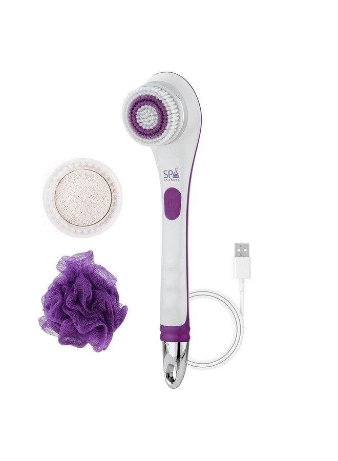 SPA SCIENCES Nera Power Shower Brush 3In1 Multifunction Back & Body Brush Exfoliation Cleansing Massaging For All Skin Types Includes Body Brush Loofah & Pumice Stone Usb Charging - Image 2
