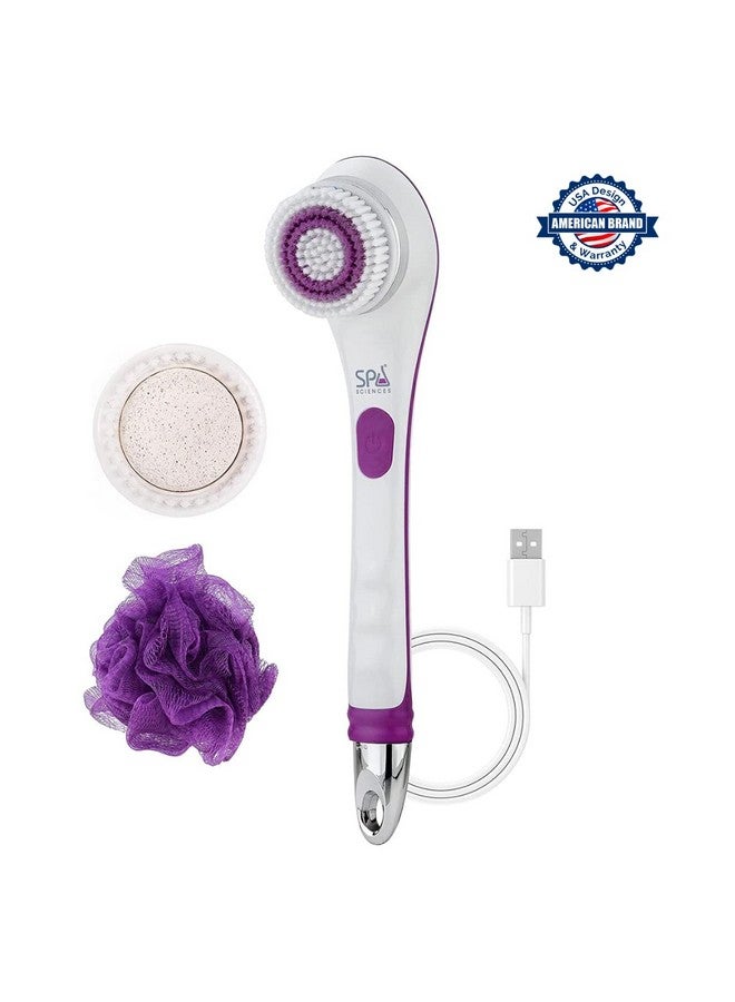 SPA SCIENCES Nera Power Shower Brush 3In1 Multifunction Back & Body Brush Exfoliation Cleansing Massaging For All Skin Types Includes Body Brush Loofah & Pumice Stone Usb Charging - Image 3